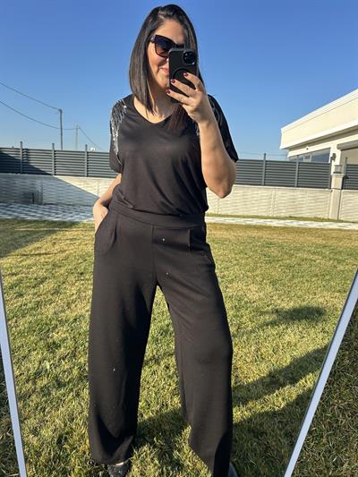 Kadın büyük beden geniş kalıp omuzları taşlı bluz-bgb109 - Charamela