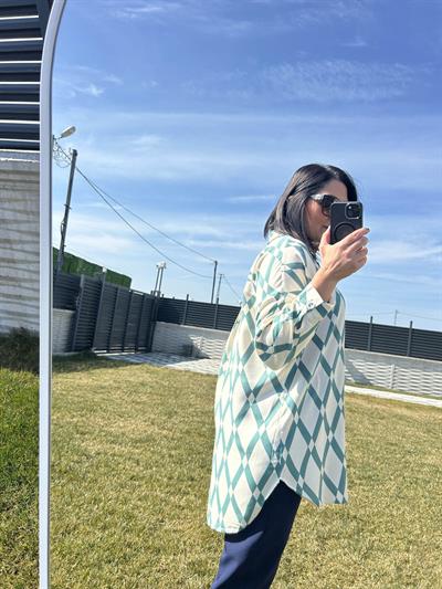 Kadın büyük beden gömlek tunik pastel yeşil - Charamela