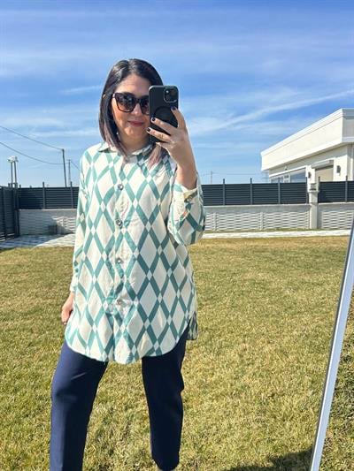 Kadın büyük beden gömlek tunik pastel yeşil - Charamela