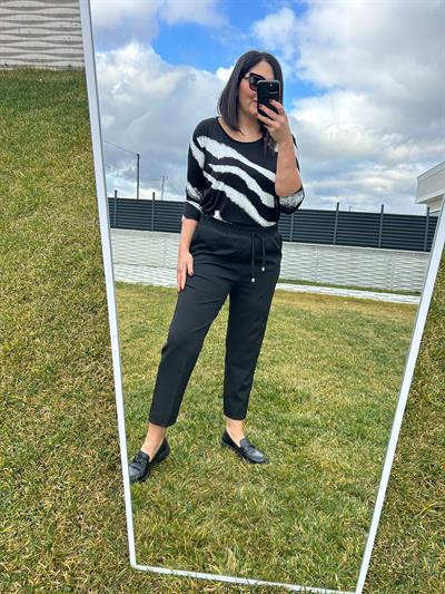 Kadın büyük beden krep kumaş beli lastikli siyah rahat pantolon - Charamela