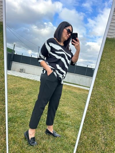 Kadın büyük beden krep kumaş beli lastikli siyah rahat pantolon - Charamela