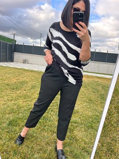 Kadın büyük beden krep kumaş beli lastikli siyah rahat pantolon - Charamela