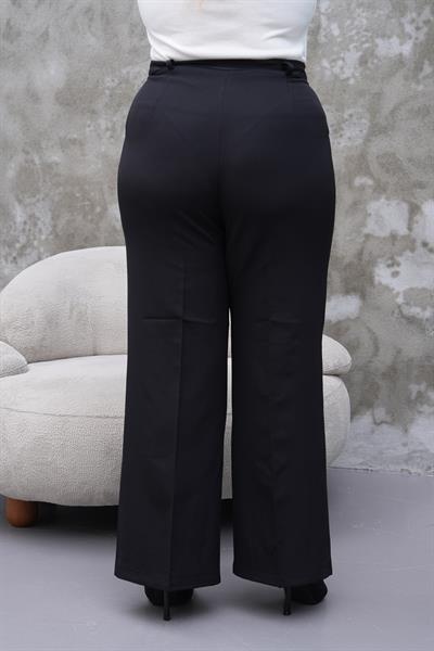 Kadın büyük beden krep örme kumaş bol paça siyah rahat pantolon - Charamela