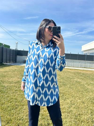 Kadın büyük beden mavi gömlek tunik - Charamela