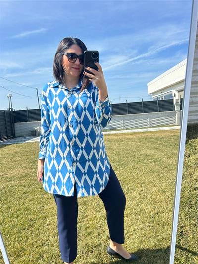 Kadın büyük beden mavi gömlek tunik - Charamela