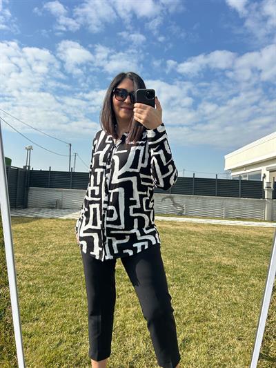 Kadın büyük beden modern baskılı örme gömlek bluz-bgb86 - Charamela