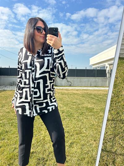 Kadın büyük beden modern baskılı örme gömlek bluz-bgb86 - Charamela