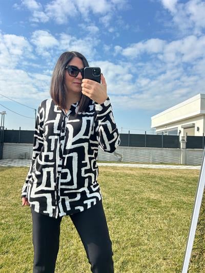 Kadın büyük beden modern baskılı örme gömlek bluz-bgb86 - Charamela