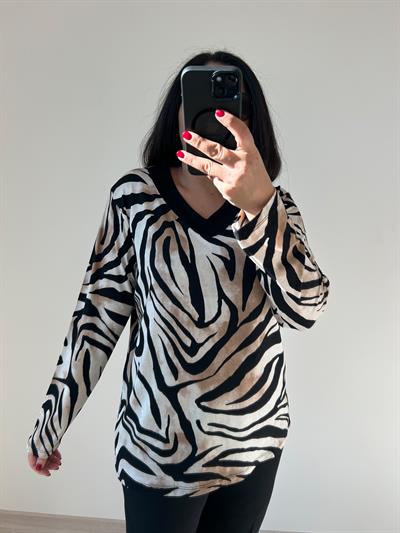 Kadın büyük beden örme leopar baskılı bluz-bgb77 - Charamela