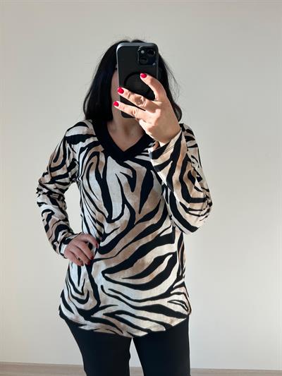 Kadın büyük beden örme leopar baskılı bluz-bgb77 - Charamela