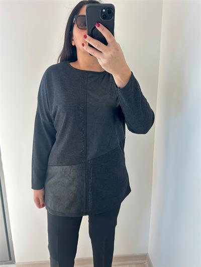 Kadın büyük beden örme taş detaylı bluz-bgb74 - Charamela