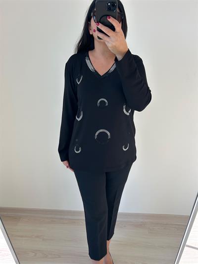 Kadın büyük beden örme taş detaylı bluz-bgb78 - Charamela