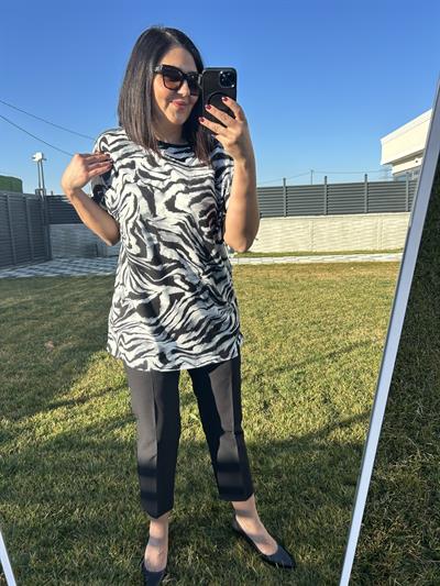 Kadın büyük beden siyah/beyaz penye örme bluz-bgb106 - Charamela