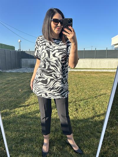 Kadın büyük beden siyah/beyaz penye örme bluz-bgb106 - Charamela