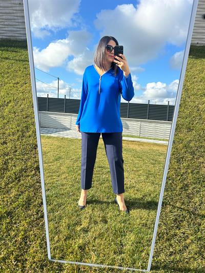 Kadın büyük beden triko görünümlü örme fermuar detaylı bluz-bgb102 - Charamela