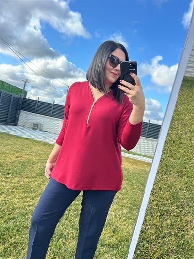 Kadın büyük beden triko görünümlü örme fermuar detaylı bluz-bgb100 - Charamela