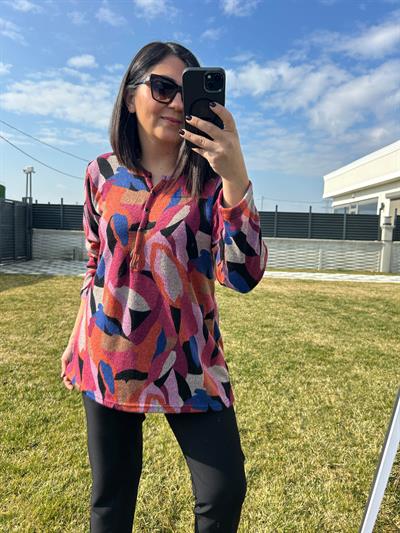 Kadın büyük beden triko görünümlü örme bluz-bgb118 - Charamela