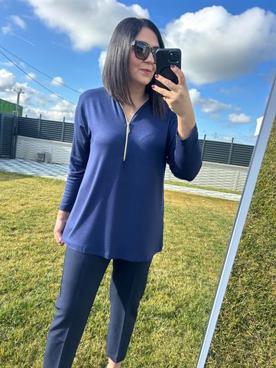 Kadın büyük beden triko görünümlü örme fermuar detaylı bluz-bgb101 - Charamela