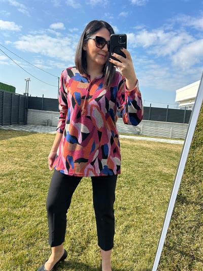 Kadın büyük beden triko görünümlü örme bluz-bgb118 - Charamela