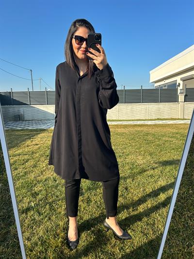 Kadın büyük beden viskon siyah tunik gömlek-bgg50 - Charamela