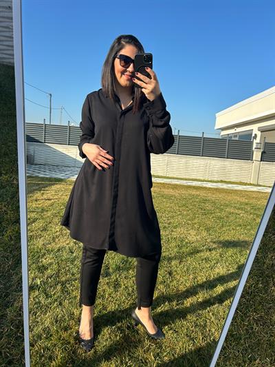 Kadın büyük beden viskon siyah tunik gömlek-bgg50 - Charamela