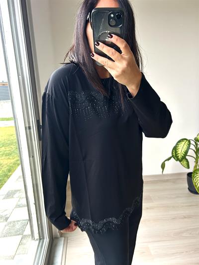 Kadın büyük beden yaka ve etek nakıs taş detaylı bluz -bgb71 - Charamela