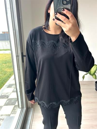 Kadın büyük beden yaka ve etek nakıs taş detaylı bluz -bgb71 - Charamela