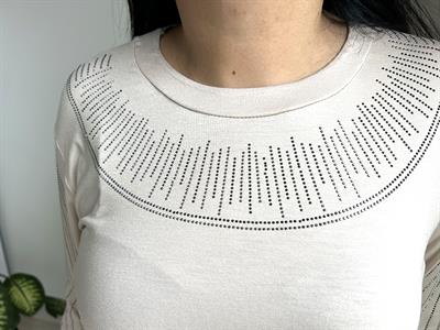 Kadın büyük beden yakası ve kolları taş detaylı bluz -bgb60 - Charamela