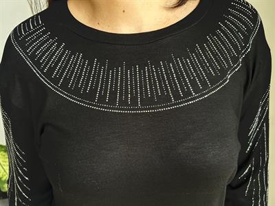 Kadın büyük beden yakası ve kolları taş detaylı bluz -bgb61 - Charamela