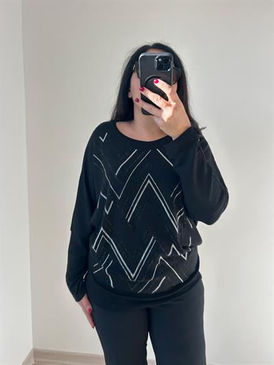 Kadın büyük beden yarasa kol triko görünümlü örme taş detaylı bluz-bgb81 - Charamela