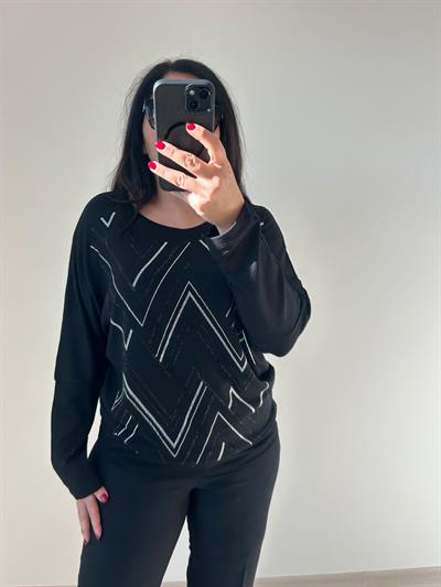 Kadın büyük beden yarasa kol triko görünümlü örme taş detaylı bluz-bgb81 - Charamela