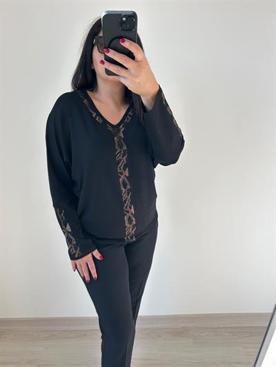 Kadın büyük beden yarasa kol triko görünümlü örme taş detaylı bluz-bgb82 - Charamela