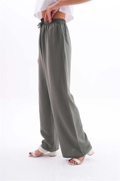 Kadın keten karışımlı beli lastikli palazzo pantolon - Charamela