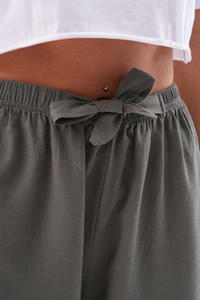 Kadın keten karışımlı beli lastikli palazzo pantolon - Charamela