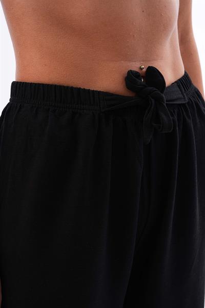 Kadın keten karışımlı beli lastikli palazzo pantolon - Charamela