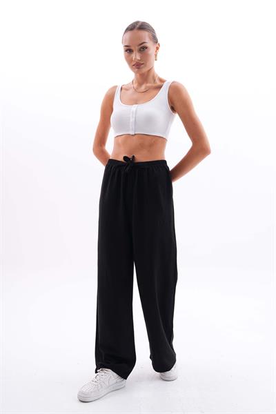 Kadın keten karışımlı beli lastikli palazzo pantolon - Charamela