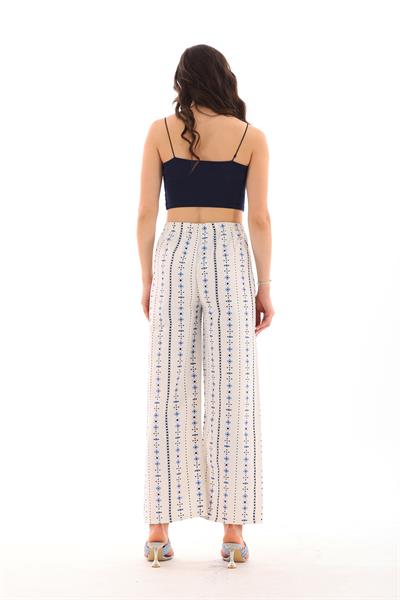 Kadın keten karışımlı beli lastikli palazzo pantolon - Charamela