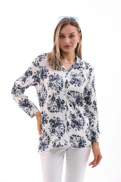 Kadın uzun kol viskon gömlek siyah-beyaz - Charamela