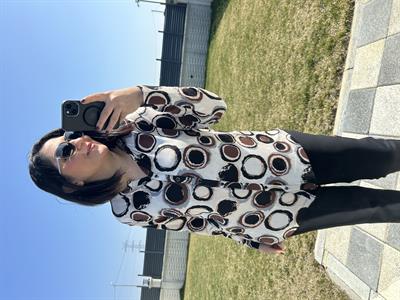 Kadın uzun kollu baskılı büyük beden penye gömlek bluz - Charamela