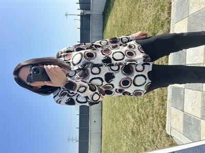 Kadın uzun kollu baskılı büyük beden penye gömlek bluz - Charamela