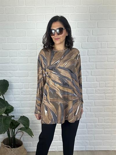 Kadın uzun kollu Desenliı Büyük Beden Viskon Bluz-bgb145 - Charamela