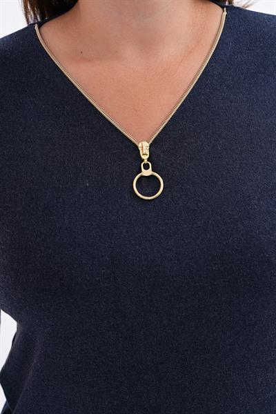 Kadın uzun kollu fermuarlı yaka detaylı büyük beden bluz -bgb45 - Charamela