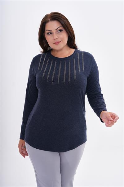 Kadın uzun kollu önü taş detaylı büyük beden bluz -bgb44 - Charamela