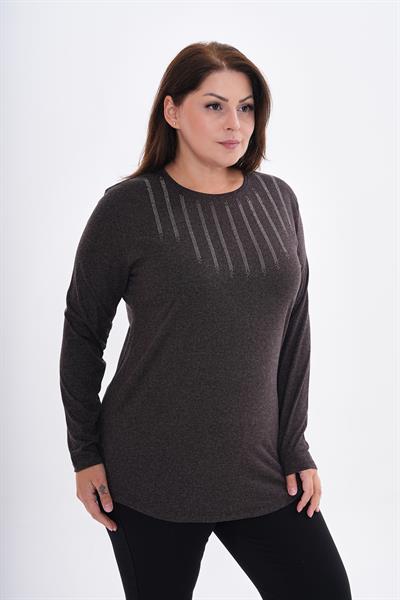 Kadın uzun kollu önü taş detaylı büyük beden bluz -bgb43 - Charamela