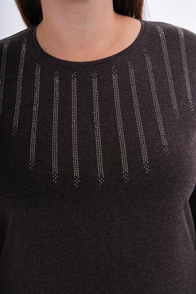 Kadın uzun kollu önü taş detaylı büyük beden bluz -bgb43 - Charamela