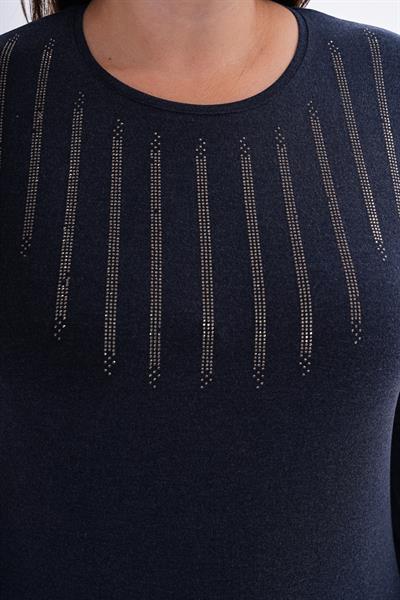 Kadın uzun kollu önü taş detaylı büyük beden bluz -bgb44 - Charamela