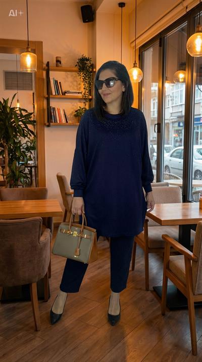 Kadın Uzun kollu Önü Taş Detaylı Düşük Omuz Bluz-bgb155