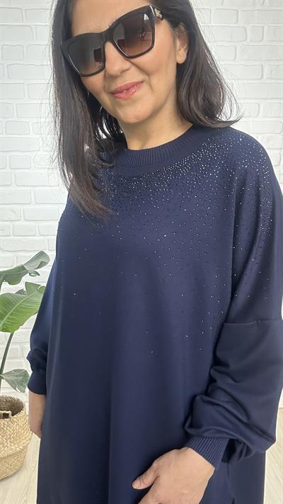 Kadın Uzun kollu Önü Taş Detaylı Düşük Omuz Bluz-bgb155