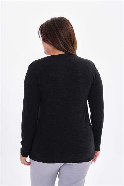 Kadın uzun kollu taş detaylı büyük beden triko görünümlü bluz-bgb41 - Charamela