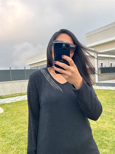 Kadın uzun kollu taş detaylı büyük beden triko görünümlü siyah bluz-bgb51 - Charamela